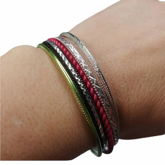 Lot of 5 Unique Colourful  Metal Bangles/Bracelets - Picture 1 of 3